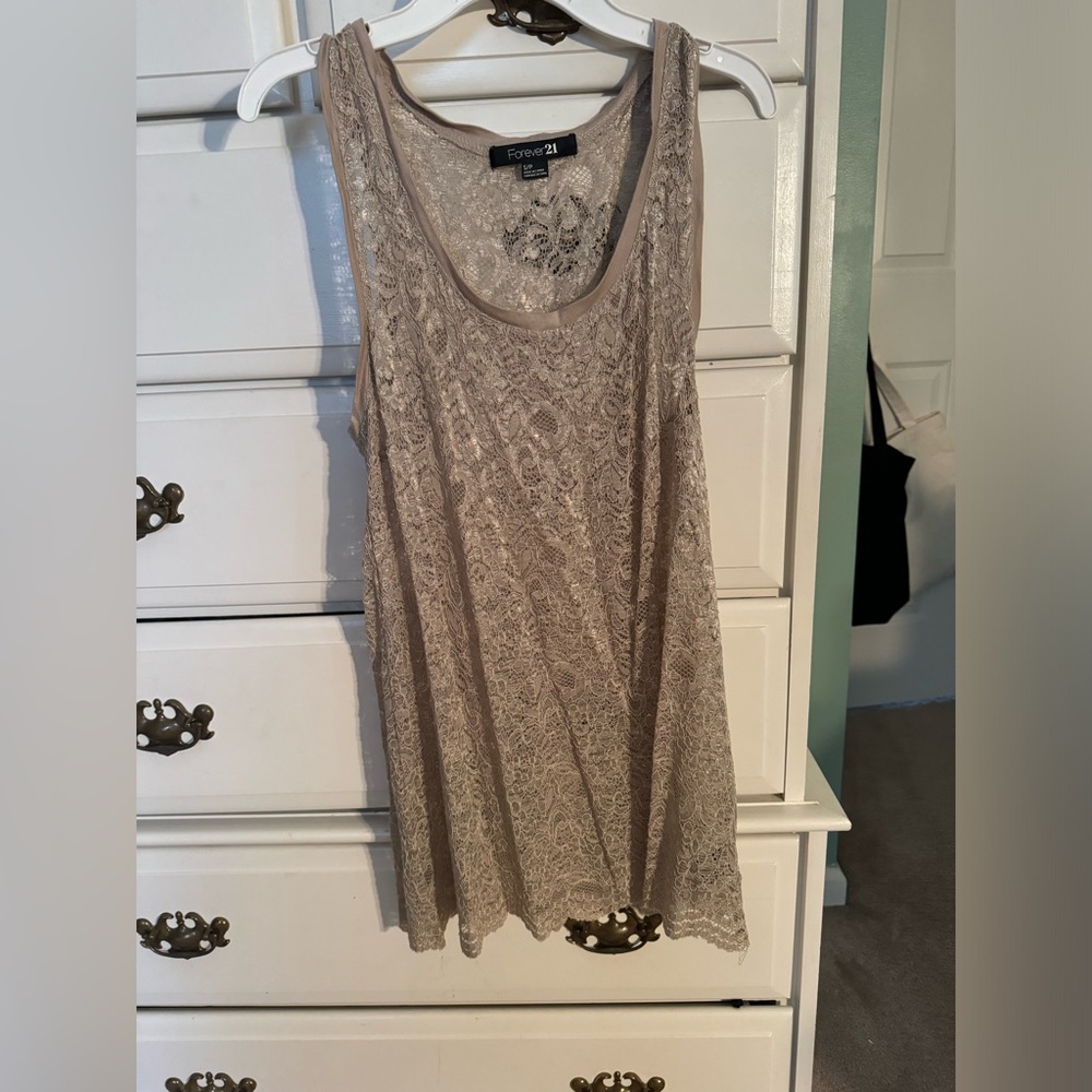 lace tan sleeveless top great for layering!